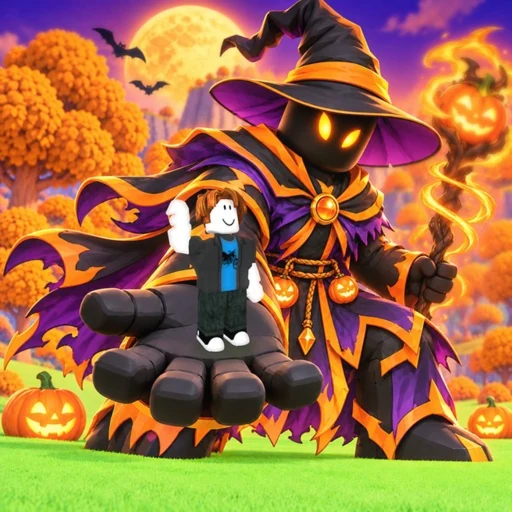 The official Roll A Stickman icon featuring a purple-robed stickman with a pumpkin staff.